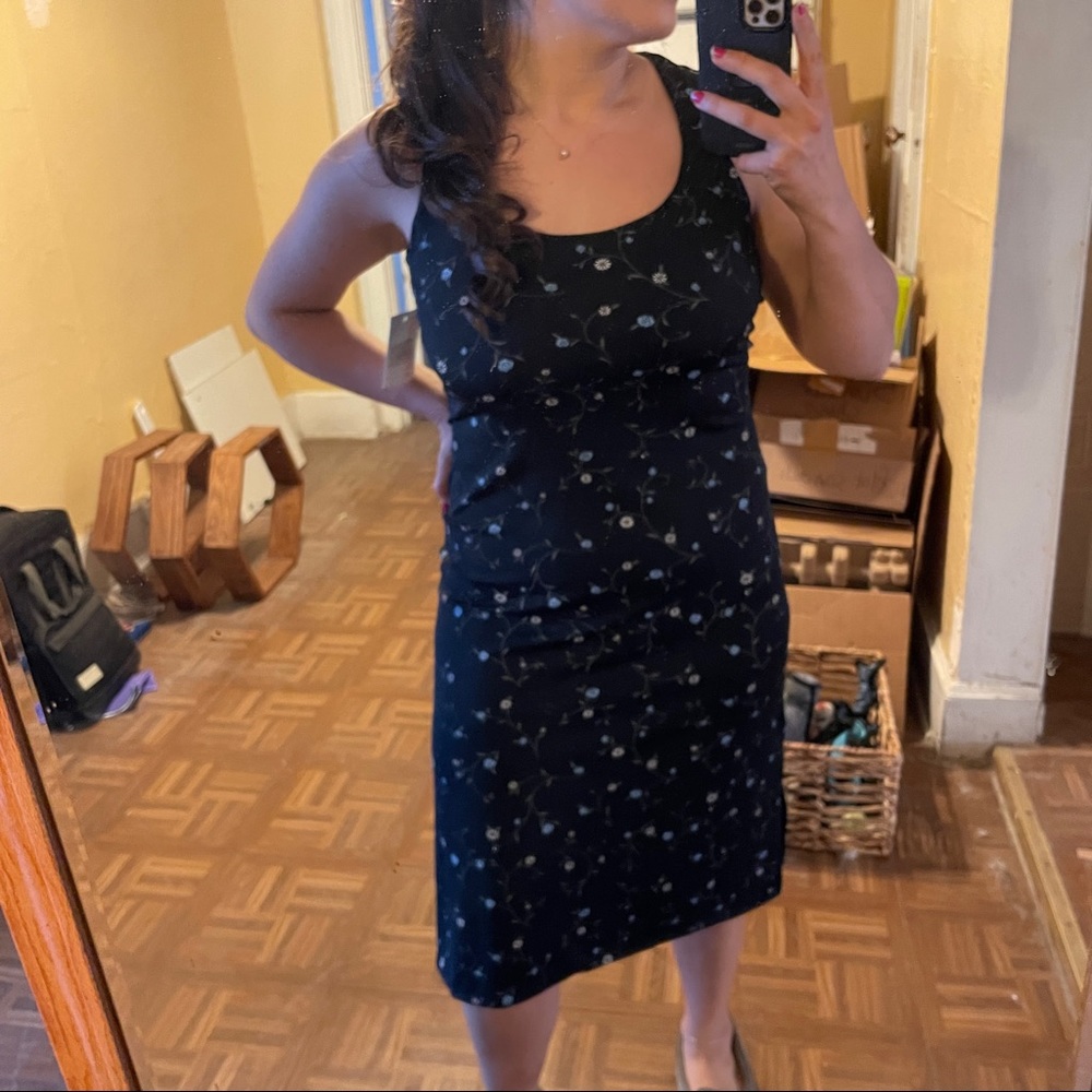 VINTAGE black floral body con dress